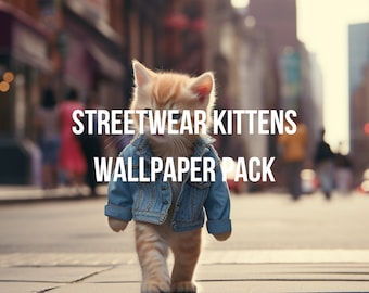 Streetwear kitten-achtergrondpakket, hoge resolutie mobiel en desktop (digitale download)