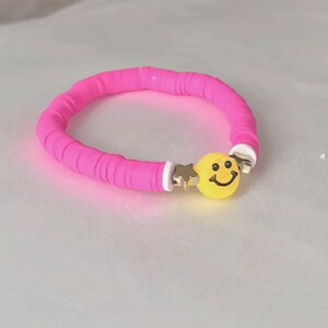Handmade Preppy Pink Smiley Face Clay Bead Bracelet