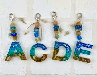 Beach Resin Letter Keychain, Seashell Ocean Initial