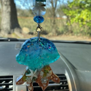 Jellyfish Car Charm, Beachy Rear View Mirror Ornament, Home Decor