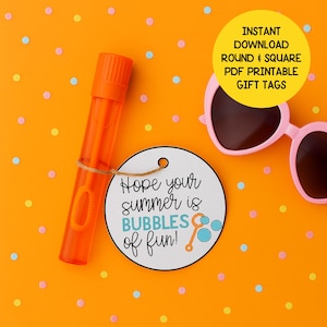 Etiquetas de presente Bubbles of Fun, Etiquetas de bolhas de verão para impressão de fim de ano, Etiquetas de lembrancinhas para alunos e colegas, Etiquetas de varinha de bolhas para crianças, Download instantâneo