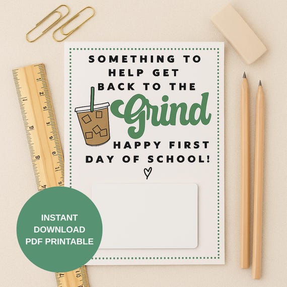 Coffee First Day of School Teacher Gift, Back to the Grind Teacher Coffee Shop Gift Card Printable, Coffee Themed Teacher Appreciation