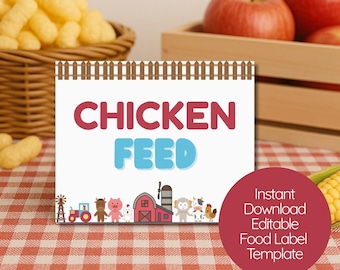 Etiquetas de comida para el segundo cumpleaños de la granja: Tarjetas de carpa para fiesta de granja (descarga digital)