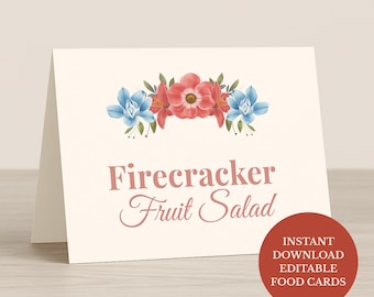 4. Juli 2017 Lebensmitteletiketten zum Ausdrucken, elegante Vaterländische Buffetkarten, bearbeitbare Canva-Vorlage, sofortiger Download, Partytischdekoration