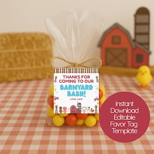 Farm 2nd Birthday Favor Tags Boy, Farm Animal Thank You Tags, Barnyard Party Treat Bag Tags Printable, Editable Farm Animal Birthday Labels
