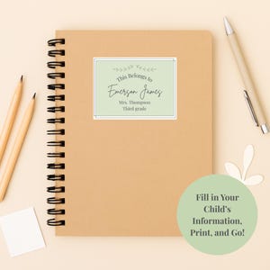 Étiquettes modifiables de nom de fournitures scolaires, étiquettes minimalistes pour la rentrée, Stickers étudiants personnalisés, modèle Canva, étiquettes de nom imprimables pour enfants
