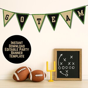 Black Gold Editable Game Day Banner, Custom Printable Football Party Pennant Garland, Black and Gold College Pro Football Tailgate Decor