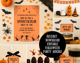 Editable Halloween Party Kit: Invitation, Banner, Toppers (Digital Download)