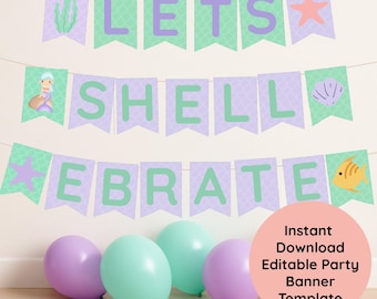 Editable Mermaid Birthday Banner: Pastel Under the Sea Party Decor (Digital Download)