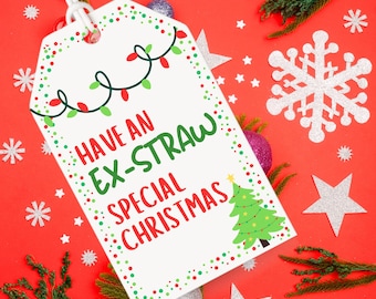 Have an Ex-Straw Special Christmas Silly Straw Gift Tag Printable, Noncandy Holiday Goodie Bag, Cute Classic Christmas Class Treat Bag Tag
