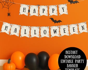 Editable Halloween Banner, Happy Halloween Printable Garland, Cute Ghost Halloween Party Decor, Hipster Halloween Vintage Ghost Party Banner