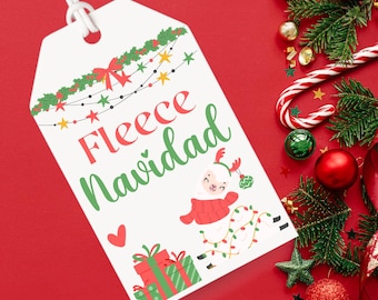 Fleece Navidad Christmas Gift Tag for Cozy Gifts, Feliz Navidad Play Holiday Printable Gift Tags for Blankets, Throw Blanket Printable Tag
