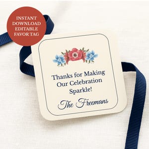 4th of July Favor Tags Printable, Elegant Patriotic Party Tags, Editable Canva Template, Instant Download, Fourth of July Party Decor
