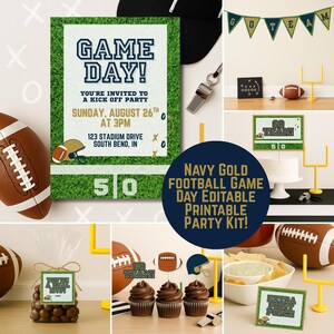 Navy and Gold Football Party Bundle: Editable Printables (Digital Download)
