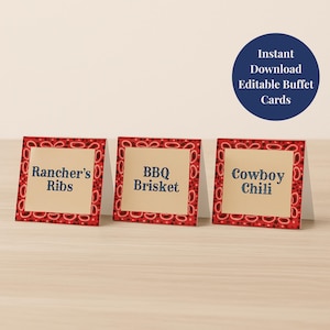 Editable Western 4th of July Cookout Food Tent Cards, BBQ Party Table Labels, Country Picnic Signs, Instant Download, Canva Template