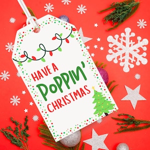 Have a Poppin 'Weihnachtspopcorn Pop it Geschenkanhänger PDF zum Ausdrucken, Noncandy Urlaub Goodie Bag, niedlicher klassischer Weihnachtsklasse Leckerlibeutel Anhänger