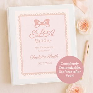 Editable Binder Covers & Spines Printable, Coquette Pink Canva Template, Custom School Binder Cover, Digital File, Instant Download