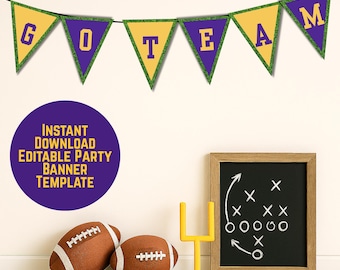 Lila & Gold Game Day Banner: Bearbeitbare Fußball Party Dekoration (Digitaler Download)