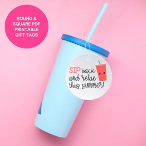 Etiquetas de presente "Sip Back and Relax", imprimíveis de agradecimento aos professores para o fim do ano, etiqueta de cartão-presente para copos, etiqueta de presente de fim de ano para professores