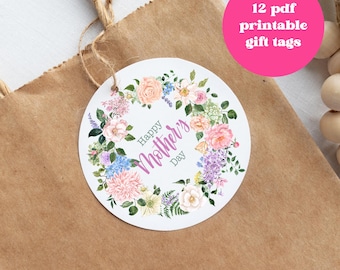 Printable Mother’s Day Gift Tags, 12 Floral Happy Mother’s Day Tags PDF, Instant Download Circle Gift Tags for Moms, DIY Gift Wrapping Label