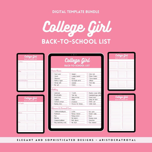 COLLEGE GIRL Back to School School Supply List | Printable School Supply List, College Essentials, Dorm Room Checklist, College Packing List