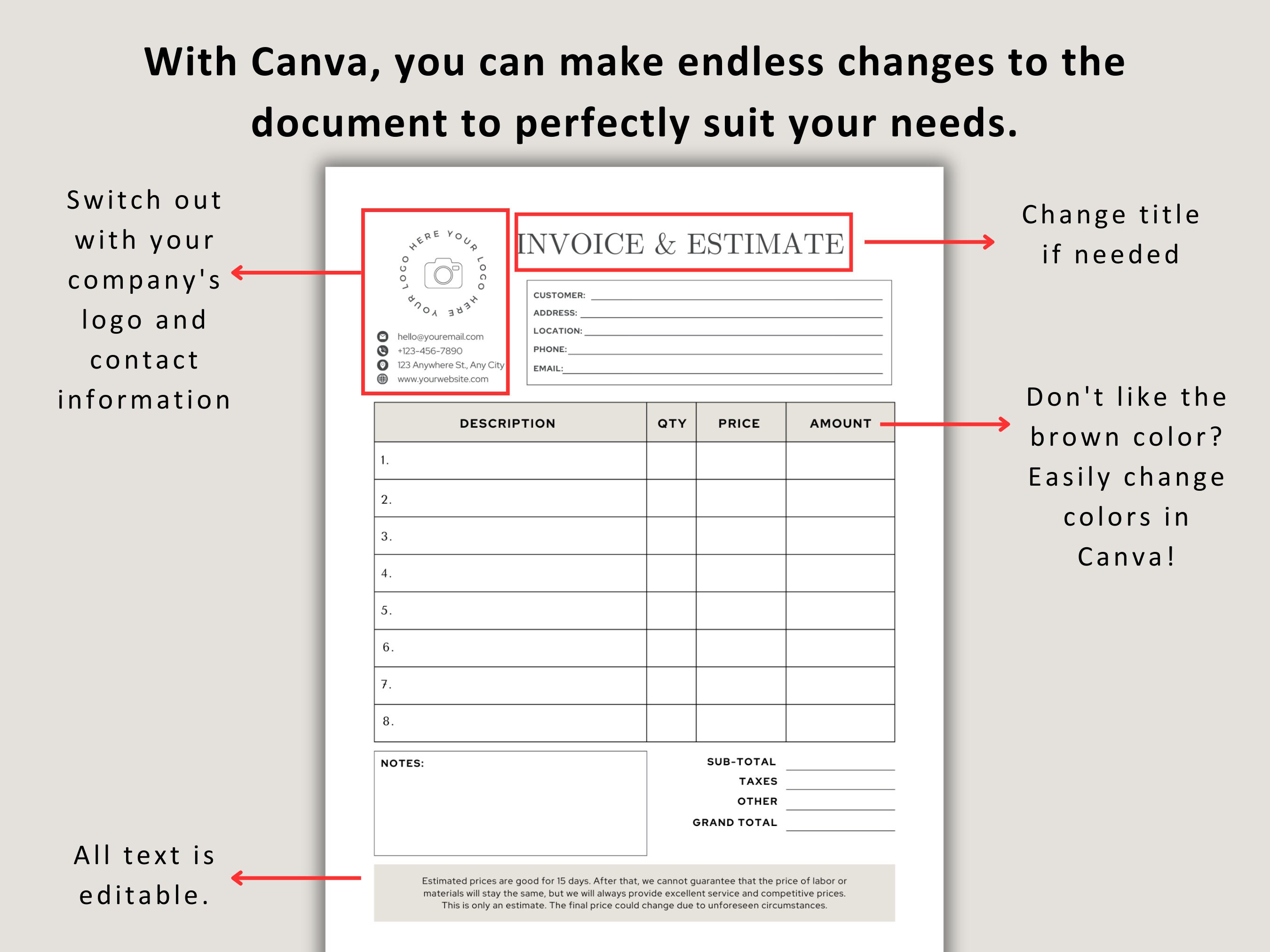 Customizable Estimate Template for Canva Users