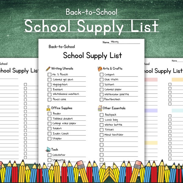 PRINTABLE School Supply List | Elementary School Supply List Template Bundle | Back to School Supply List | Mom, Teacher, Parent, Student