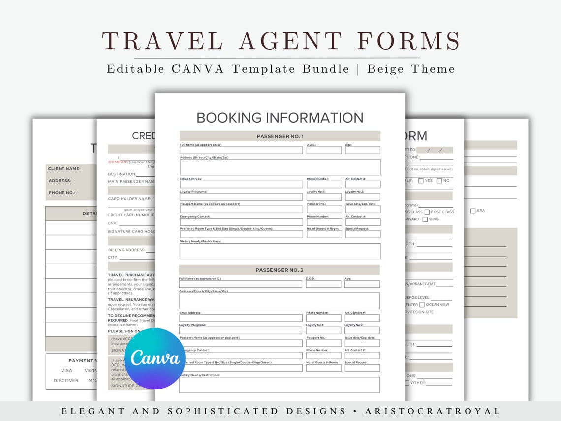 Travel Agent Forms Canva Template Bundle Travel Invoice - Etsy