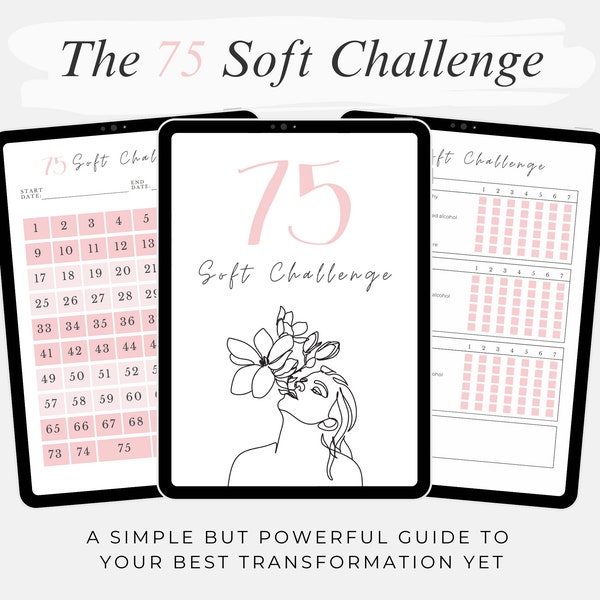 75 Soft Challenge Digital Workbook | Goodnotes/iPad Template | Health & Fitness Tracker | Habit Tracker | Blush Pink Floral Theme