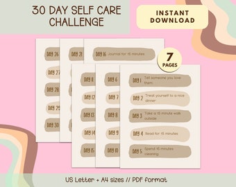 Printable 30 Day Self Care Challenge | Self Love Planner | Self Healing | Self Care Checklist | Monthly Self Care Goals