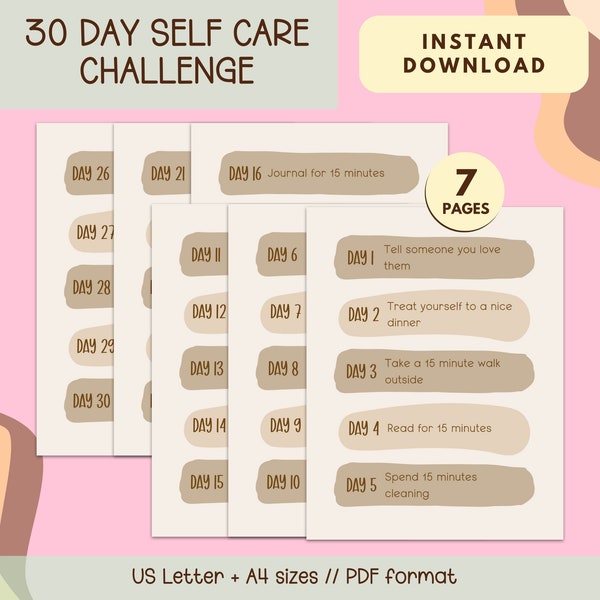 Printable 30 Day Self Care Challenge | Self Love Planner | Self Healing | Self Care Checklist | Monthly Self Care Goals