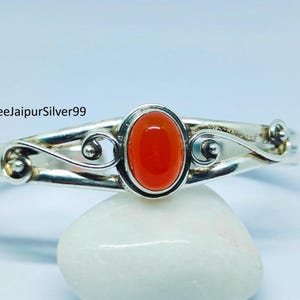 Carnelian Bangle, Carnelian Jewelry, 925 Silver Bangle, Adjustable Bangle, Birthday Gift For Her, Gemstone Bangle, Boho Bangle, Cuff Bangle