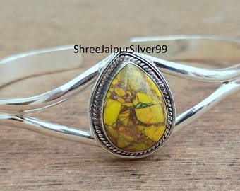 Yellow Mohave Turquoise Bangle: 925 Sterling Silver Gemstone Jewelry