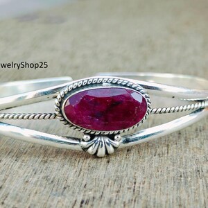 Ruby Sterling Silver Bangle Bracelet: Boho Cuff Jewelry