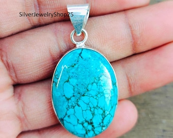 Handmade Mohave Turquoise 925 Sterling Silver Pendant