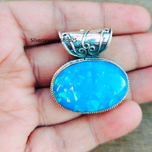 Australian Opal Pendant, Opal Jewelry, Silver Pendant, 925 Silver Sterling Jewelry, Handmade Gift, Blue Pendant, Statement Pendant, Gifts