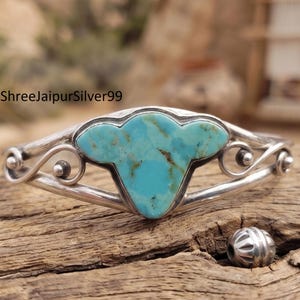 Kingman Turquoise Sterling Silver Bangle Cuff Bracelet