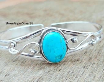 Mohave Turquoise Sterling Silver Bangle: Handmade Arizona Gemstone Jewelry