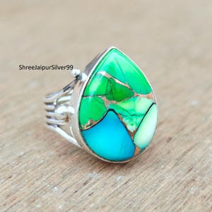 Peacock Dahlia Ring, Dahlia Turquoise Ring, Peacock Dahlia, Peacock Dahlia Jewelry, 925Sterling Silver Ring,  Boho Ring, Peacock Dahlia Ring