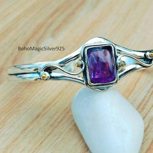 Amethyst Bangle, Amethyst Jewelry, 925 Sterling Bangle, Women Jewelry, Birthday Gift, Adjustable Bangle, Anniversary Gift, Handmade Gift