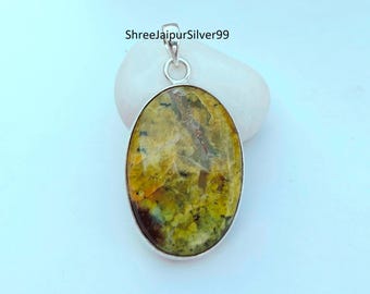 Handmade Green Opal 925 Sterling Silver Pendant, Gift for Mom