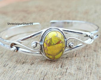 Yellow Mohave Turquoise Bangle: 925 Sterling Silver Adjustable Bracelet