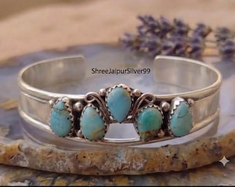 Kingman Turquoise Sterling Silver Bangle, Adjustable Southwestern Jewelry