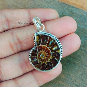 Ammonite Pendant, Ammonite Jewelry, 925 Silver Sterling, Statement Pendant, Silver Gemstone, Gift For Her,  Handmade Pendant, Woman&#39;s Gifts