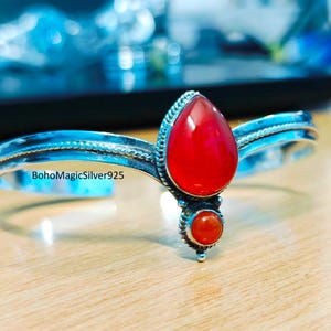 Carnelian Bangle, Carnelian Jewelry, 925 Sterling Bangle, Birthday Gift, Gemstone Bangle, Anniversary Gift, Adjustable Bangle, Cuff Bracelet
