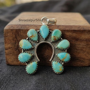 Kingman Turquoise Pendant,  925 Sterling Silver Pendant, Bohemian Jewelry