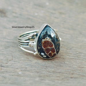 Turritella Agate Ring, Turritella Agate Jewelry, Women Ring, Silver Jewelry, Gemstone Ring, Anniversary Gift, Gift For Her, Statement Ring