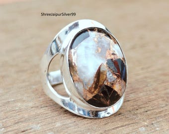 Buffalo Jasper Ring, White Copper Turquoise Ring, White Buffalo Jasper Ring, Buffalo Jasper Jewelry, Zebra Jesper Ring, 925 Sterling Ring