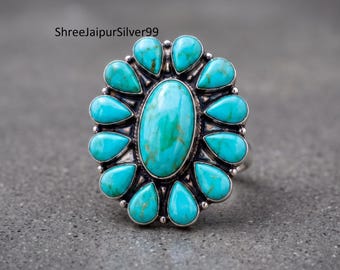 Anello Kingman in argento sterling con turchese, gioiello artigianale con pietre preziose.