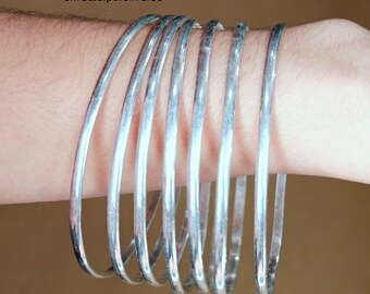 925 Sterling Silver Bangle Set, Plain Silver Bangles, Minimalist Jewelry